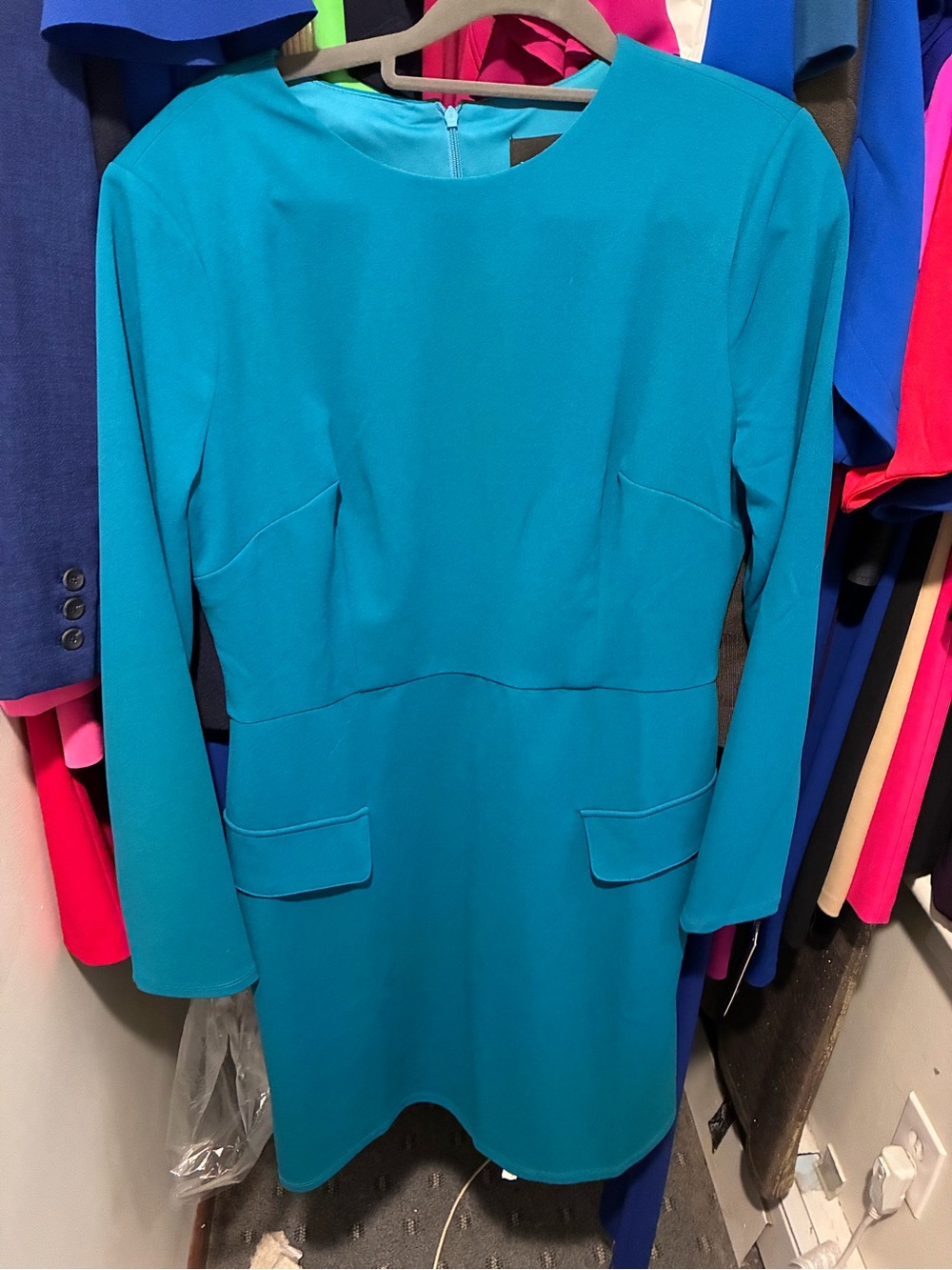Donna Morgan Teal Long-Sleeve Sheath Dress